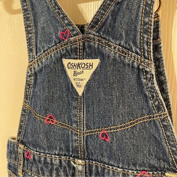Oshkosh B'gosh Blue Jean Overalls with Pink Embroidered Hearts Girl's 3T - Picture 7 of 9